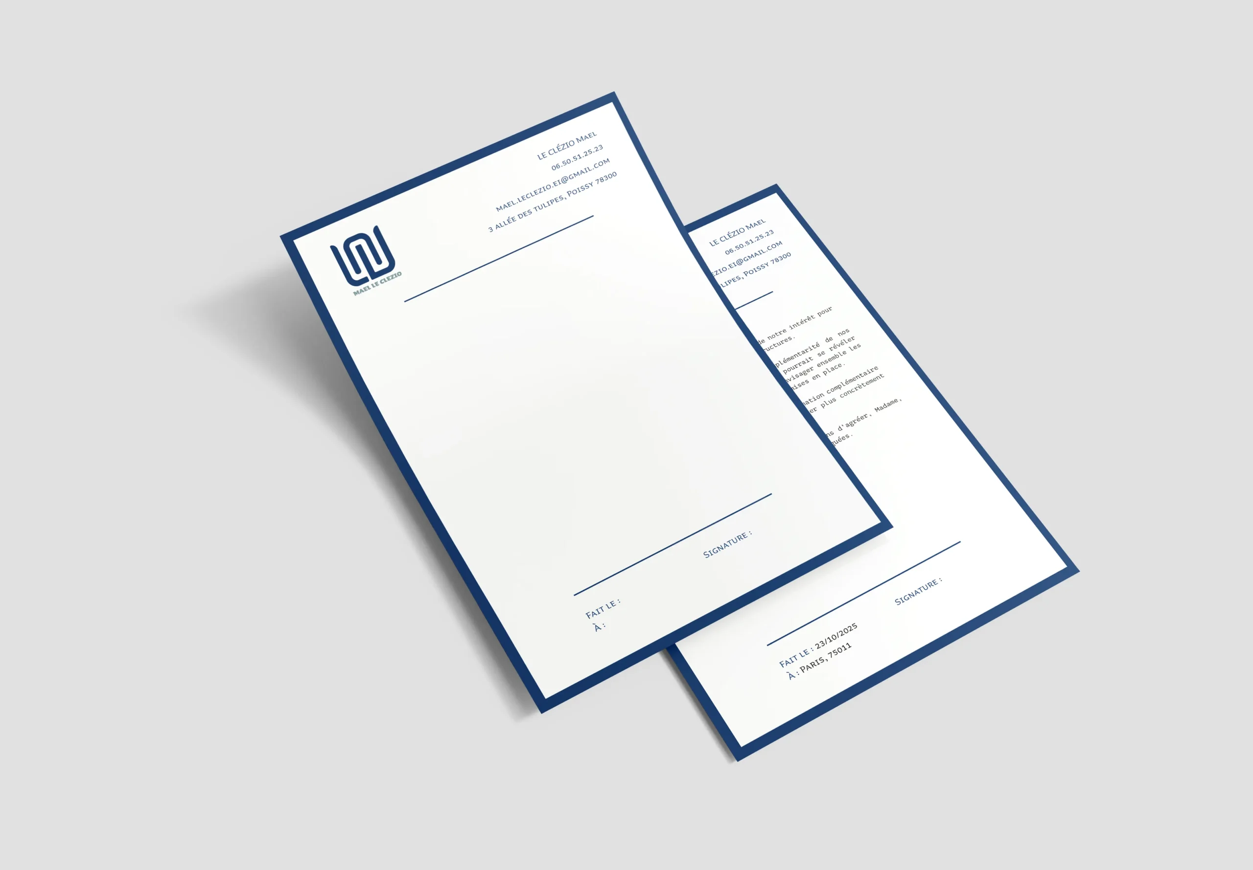 papier en-tête A4 - projet d'identité visuelle personnelle